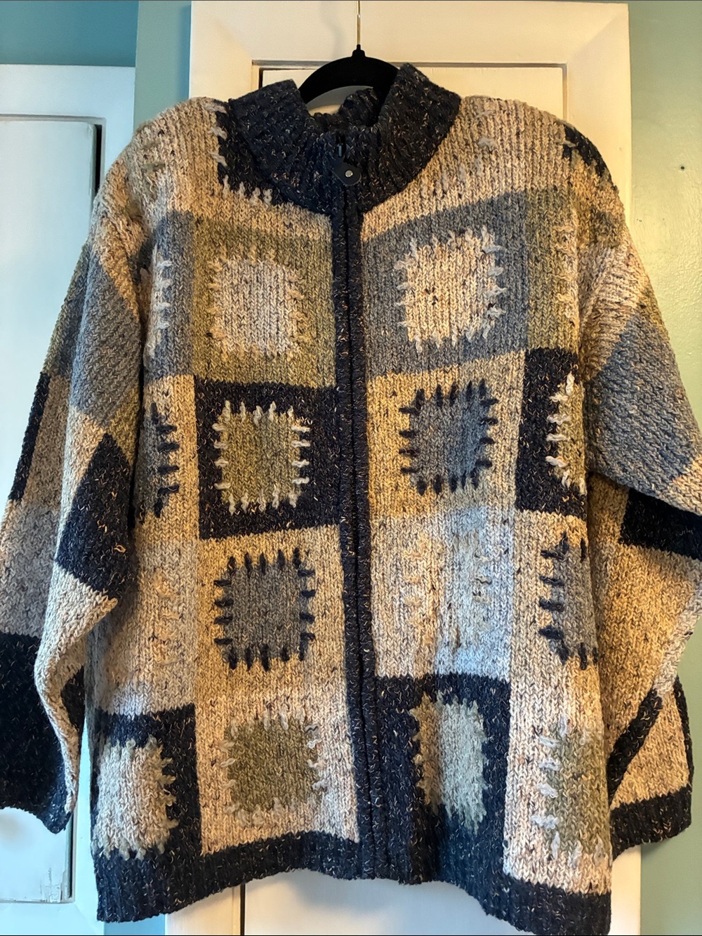 dressbarn Multicolor Neutral Patchwork Zip-Front Cardigan
